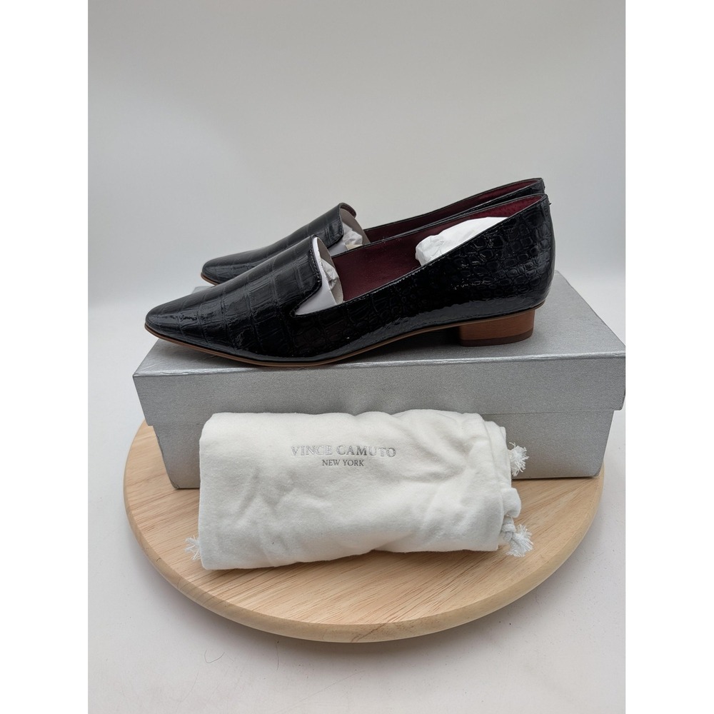 Vince Camuto Loafer Shoes Womens Size 8 Black Patent Leather Croco Pointed Toe